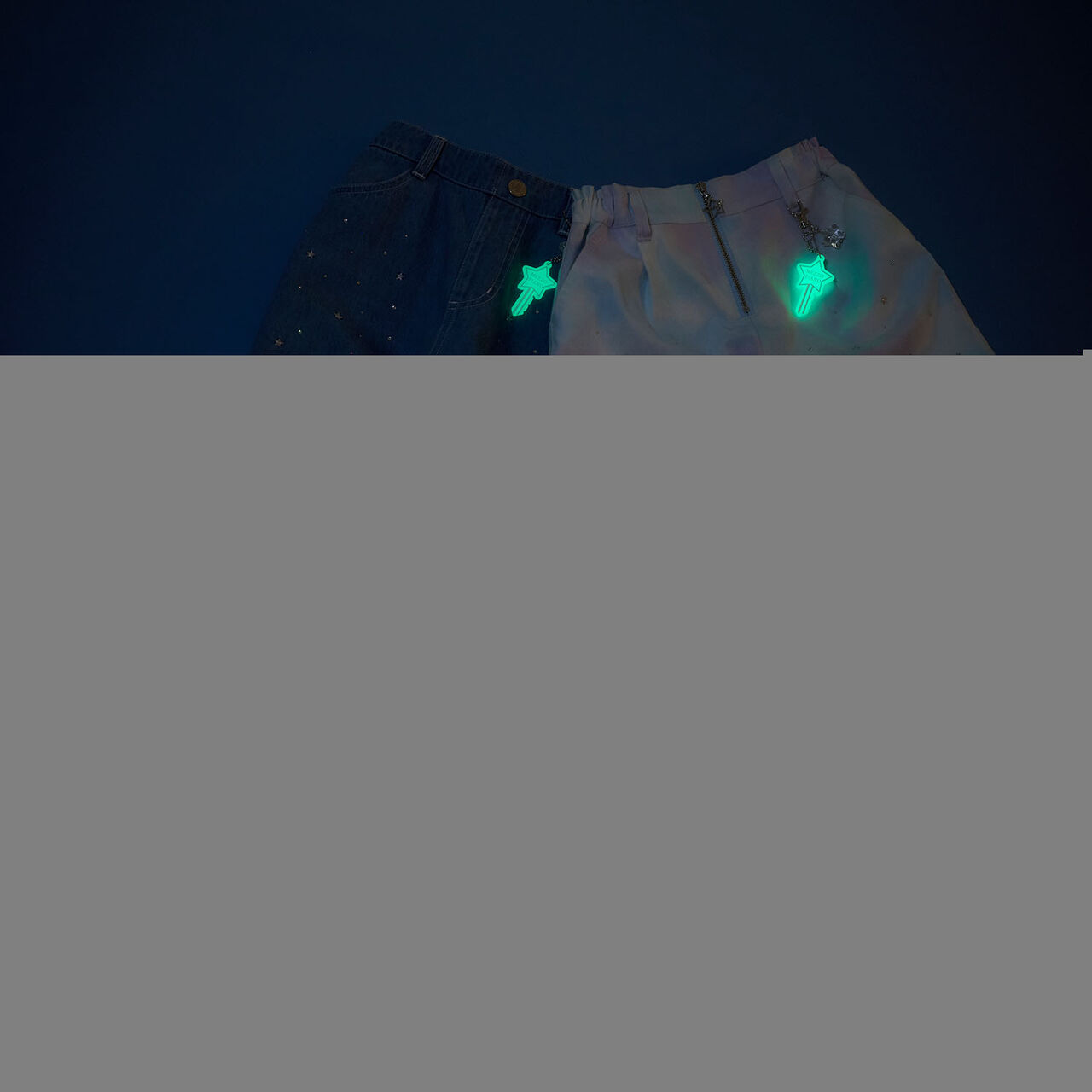 Sparkling Denim Wide Pants with Glow-in-the-Dark Charm [Cool Touch],Sax blue, large image number 5
