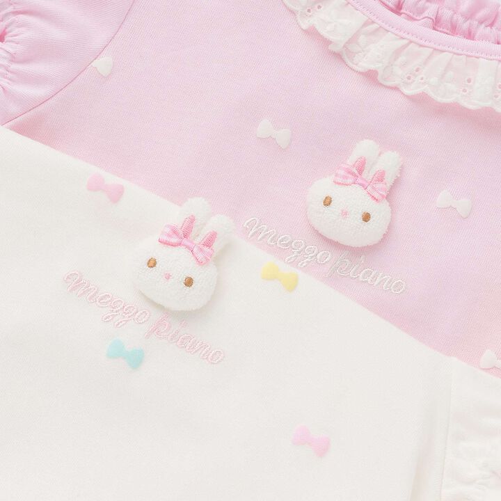 Short Sleeve T-Shirt with Rabbit Mascot and Ribbon Pattern,Off white, medium image number 3