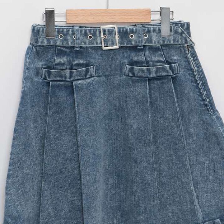 [AMI] Denim Skirt with Side Tuck Belt & Inner Pants Set,Blue, medium image number 13