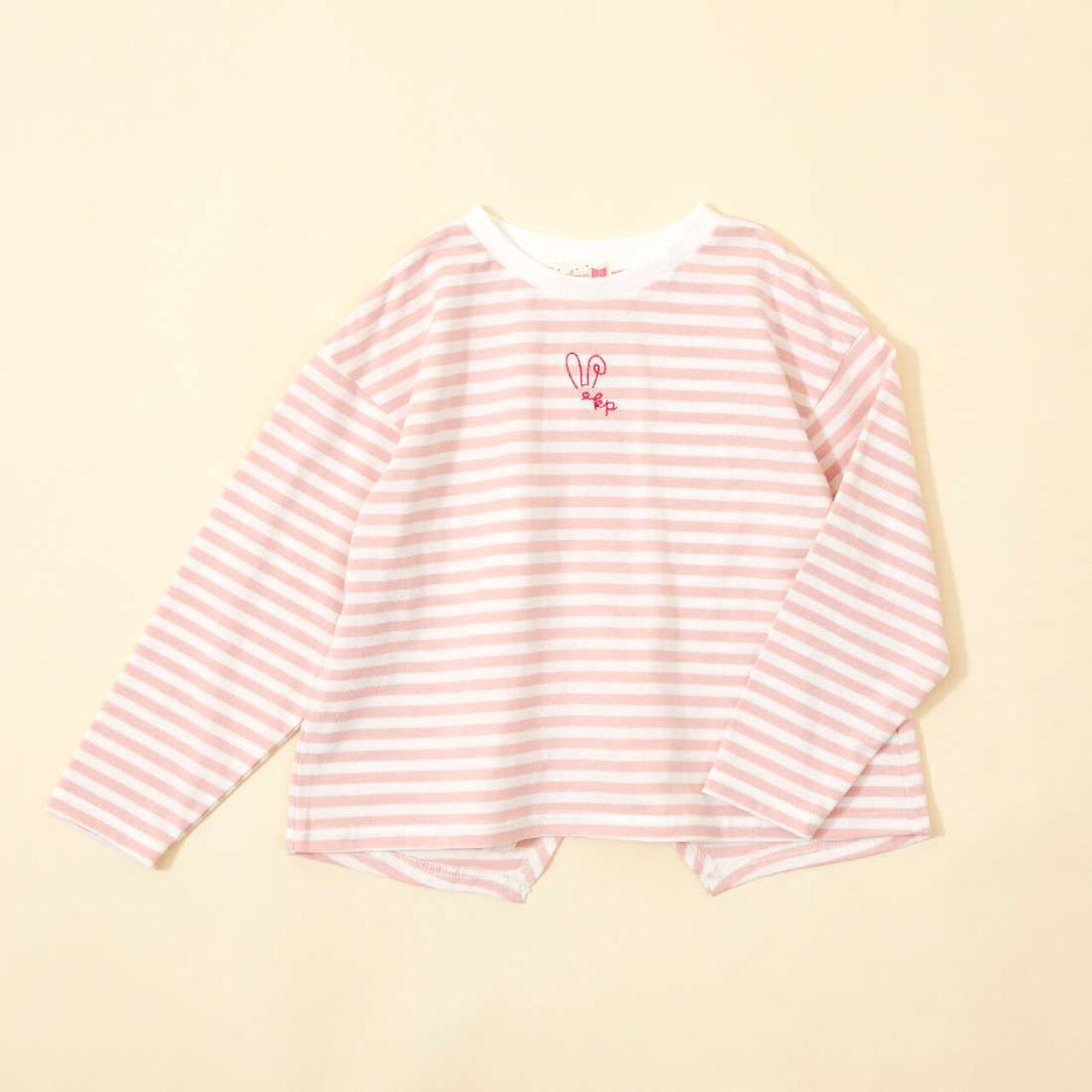 KP Coucou Long-Sleeve Stripe Pattern T-Shirt with Single-Point Embroidery [80-140],Beige, large image number 3