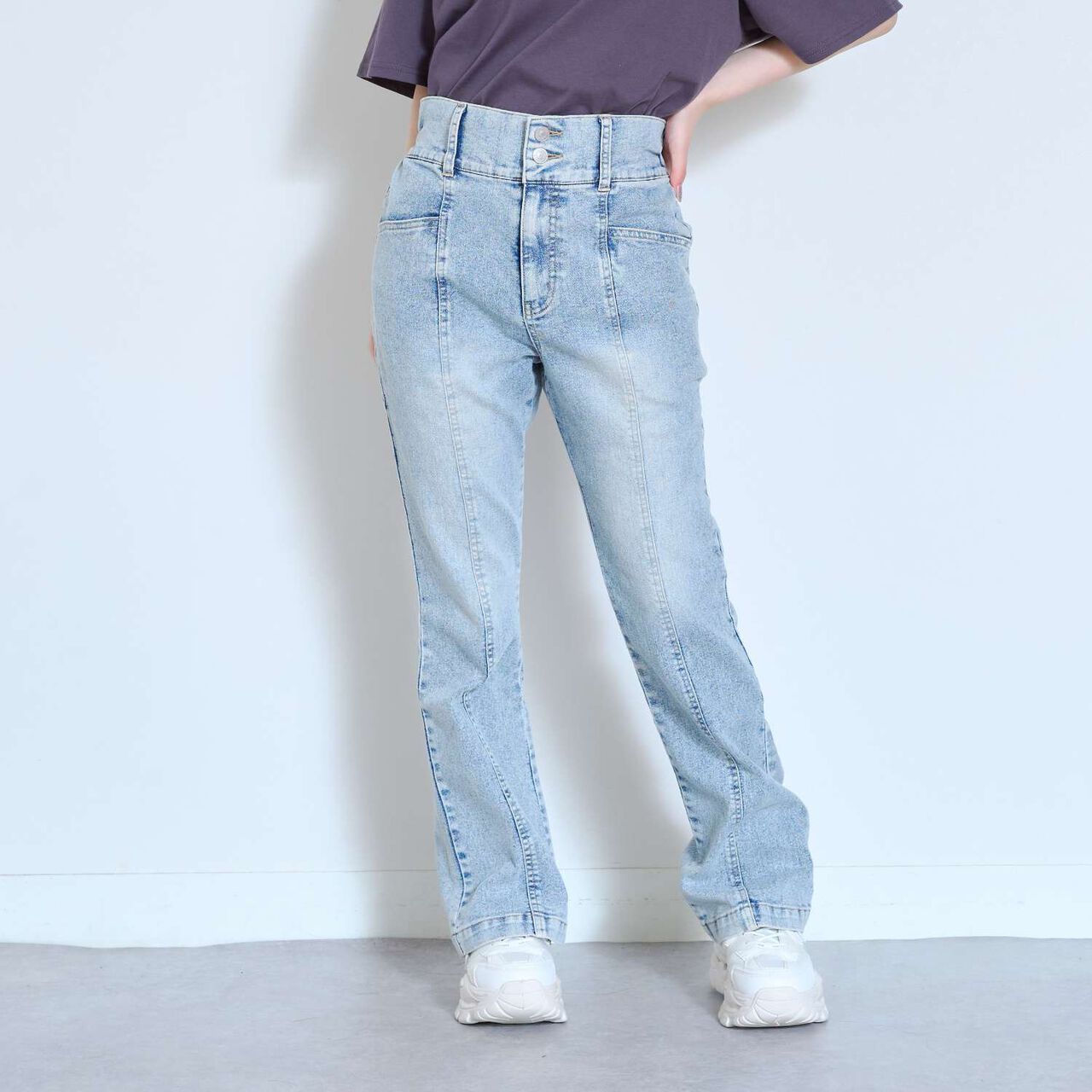 [Stretch] Stylish Flare Denim Pants,Sax blue, large image number 0