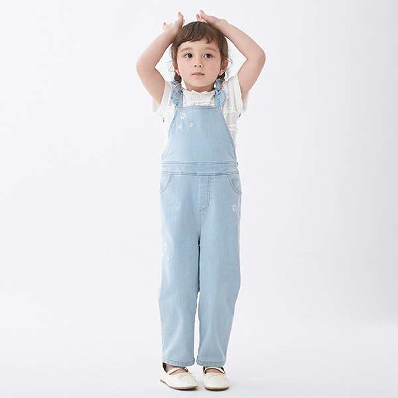 [Link] Flower Embroidery Overalls (Kids),Ivory, large image number 16