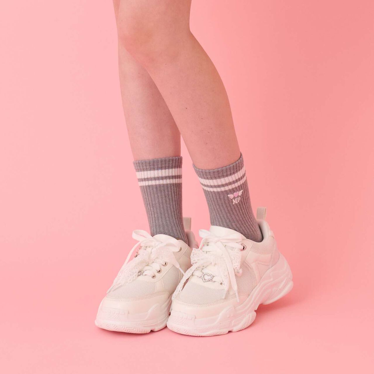 Ribbed Line Socks,Gray, large image number 0