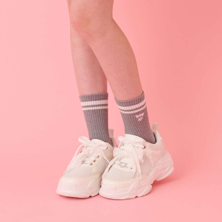 Ribbed Line Socks,Gray, medium image number 0