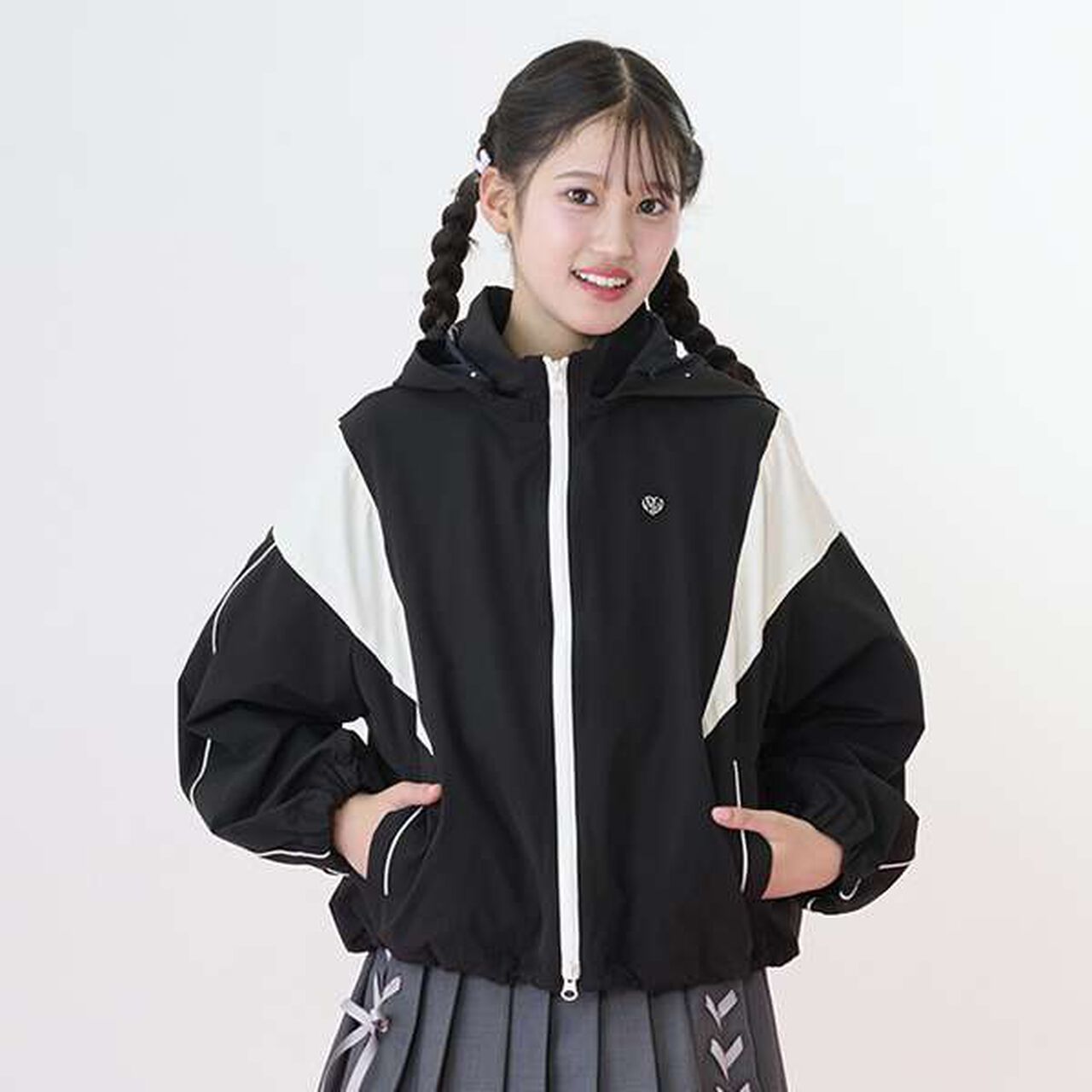 Water-Repellent Color Block Track Jacket,Black, large image number 0