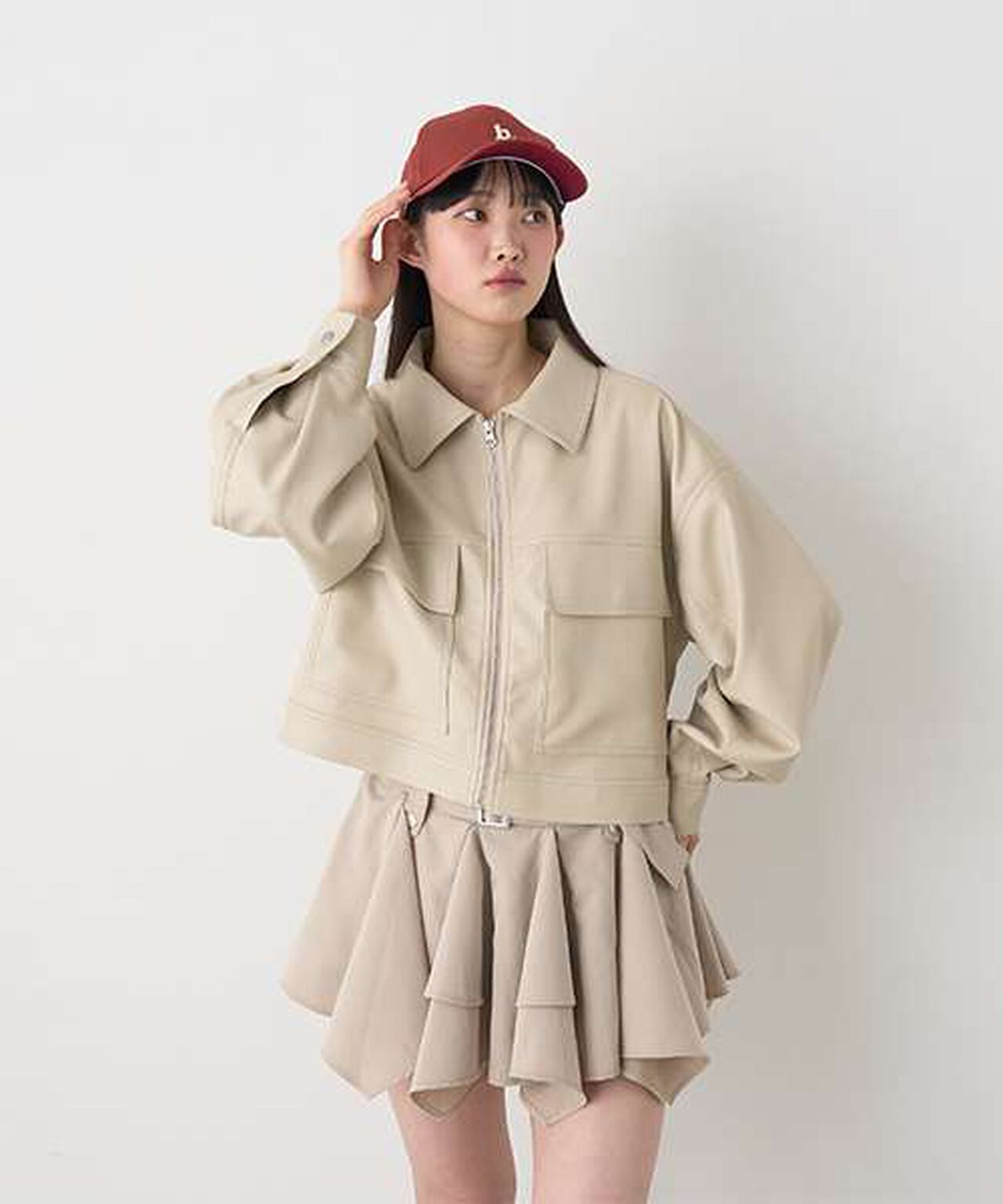 Compact Leather Jacket,Ivory, large image number 0