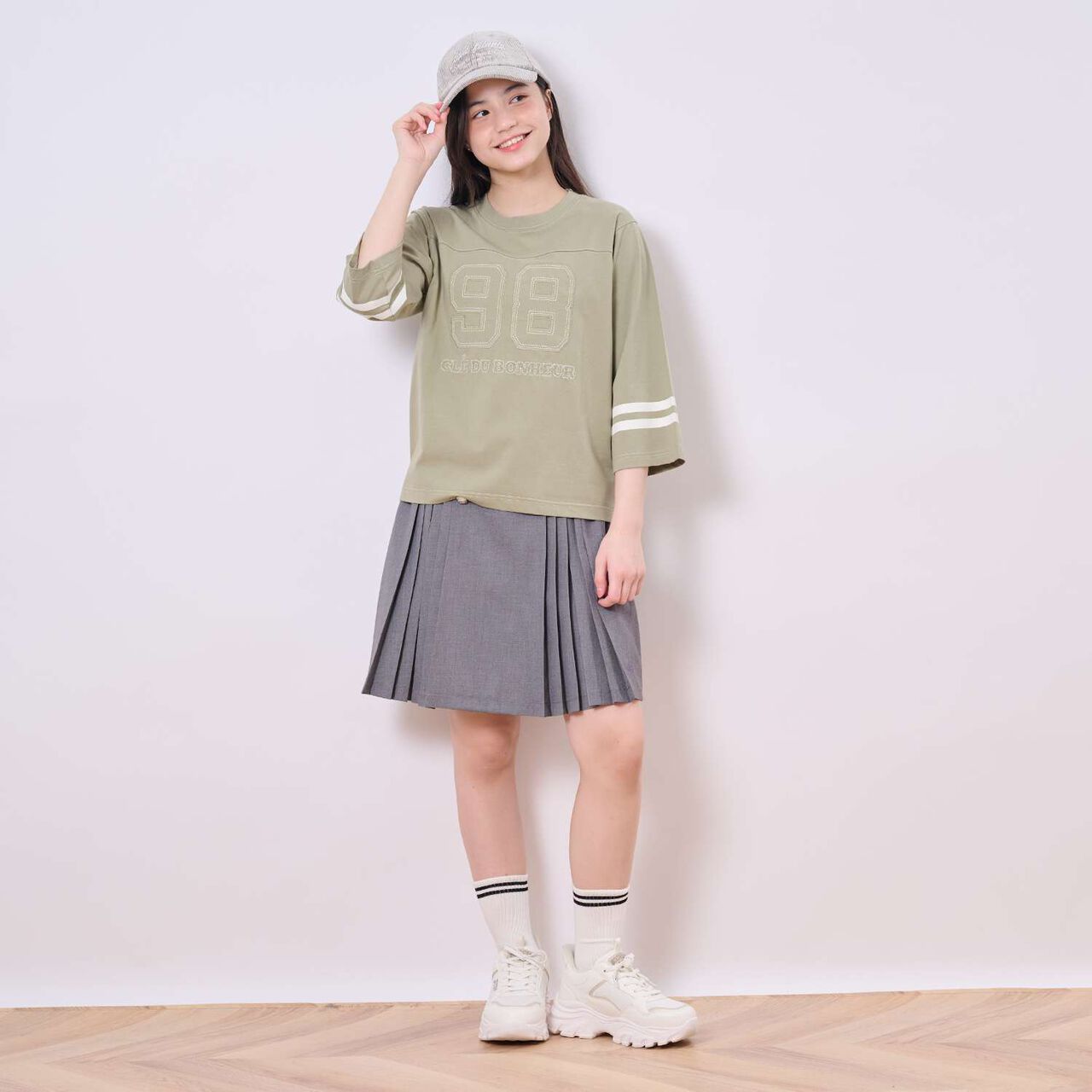 Button Pleated Skirt-Pants,Gray, large image number 13