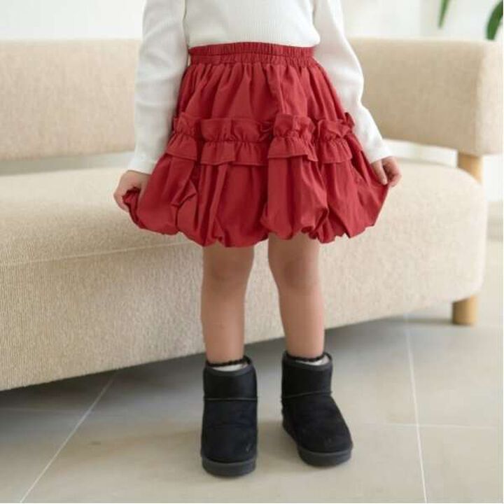 Frilled Balloon Skirt,Deep red, medium image number 0