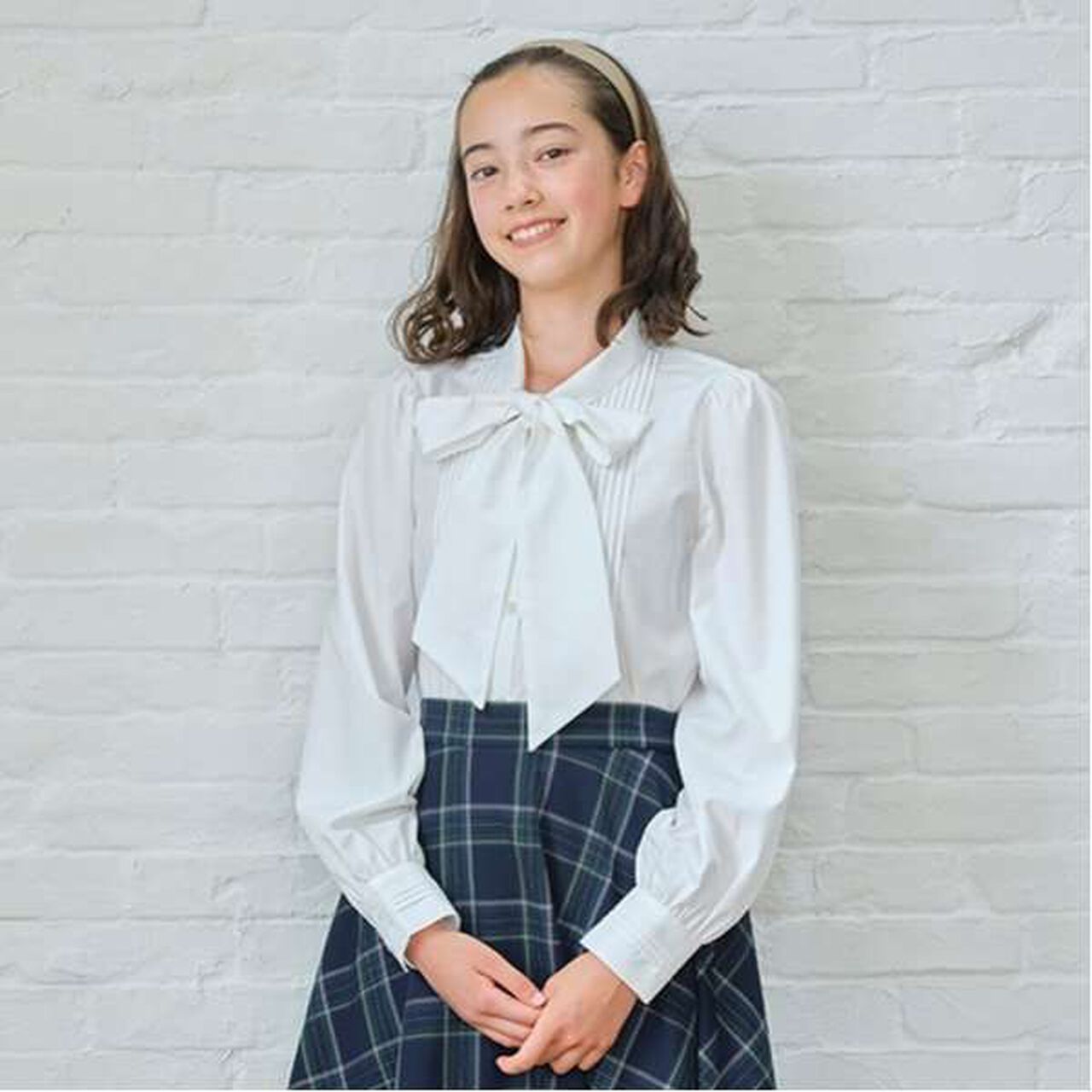 Bow Tie Ribbon Blouse,Blue, large image number 2