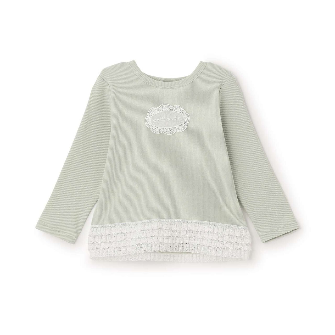 Organic Lace Frill Long-Sleeve T-Shirt,Navy, large image number 5