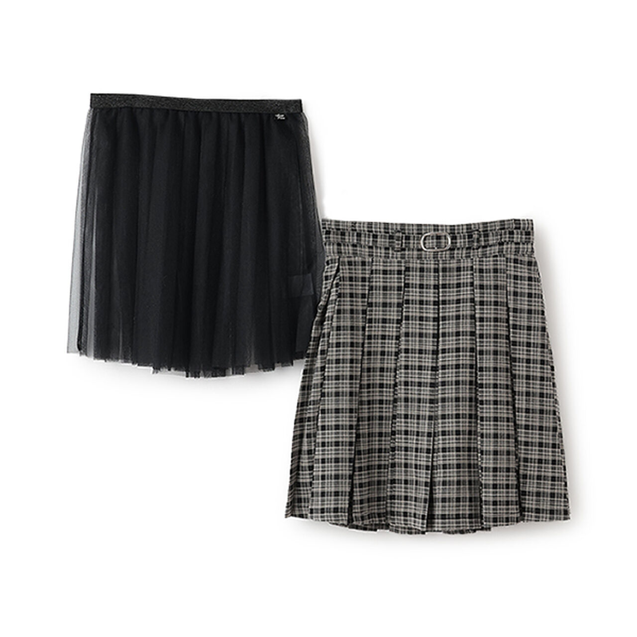 Checkered Box Pleated Skirt-Pants & Tulle Skirt Set,Black, large image number 10