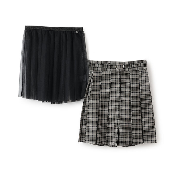 Checkered Box Pleated Skirt-Pants & Tulle Skirt Set,Black, medium image number 10