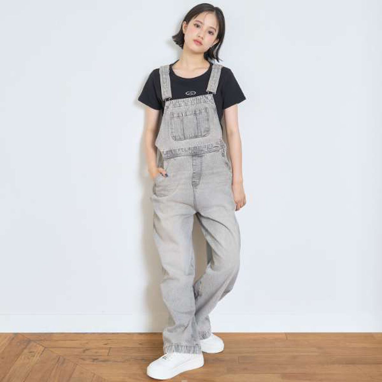 Basic Denim Overalls,Light gray, large image number 0