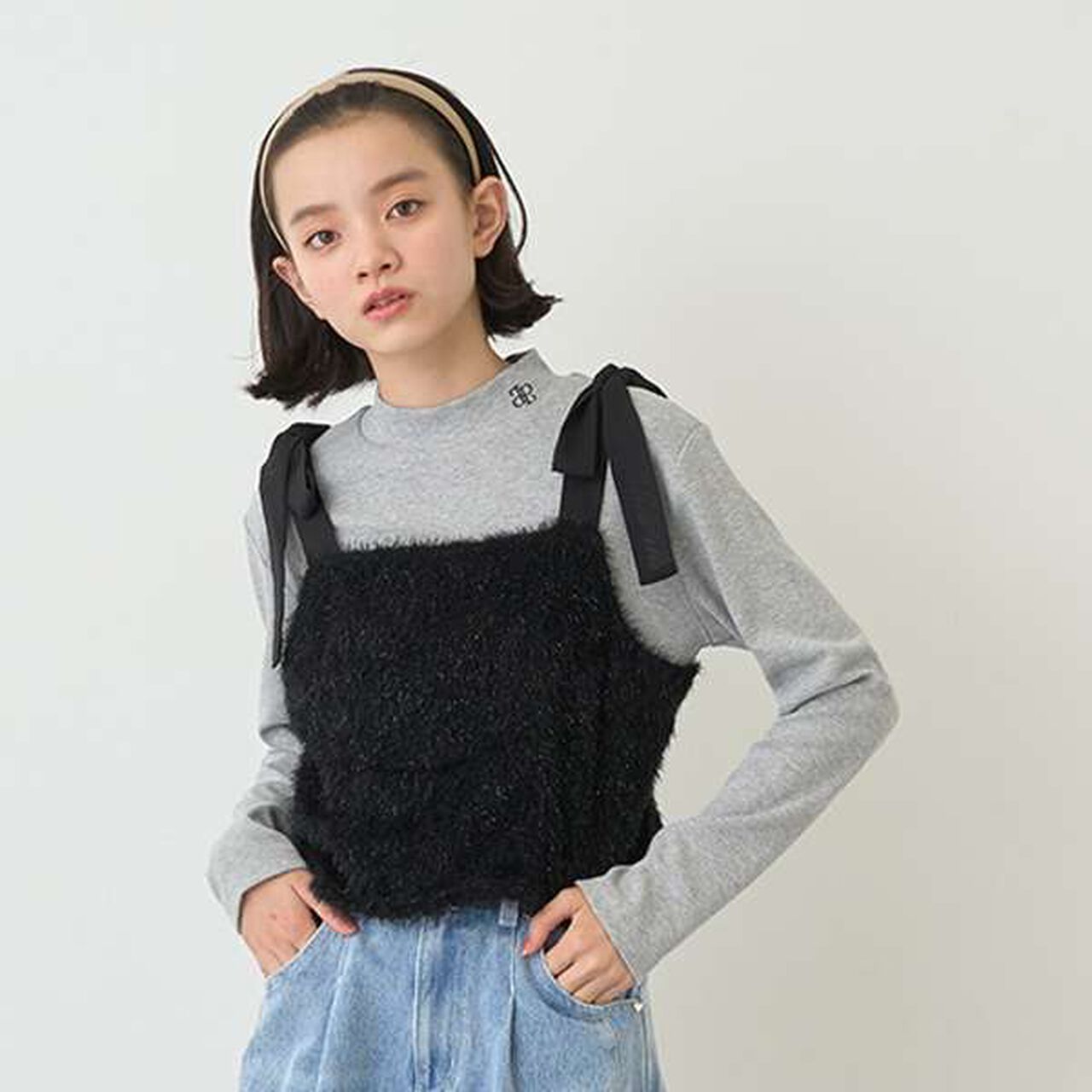 Shaggy Camisole + Ribbed Top Set,Blue, large image number 5