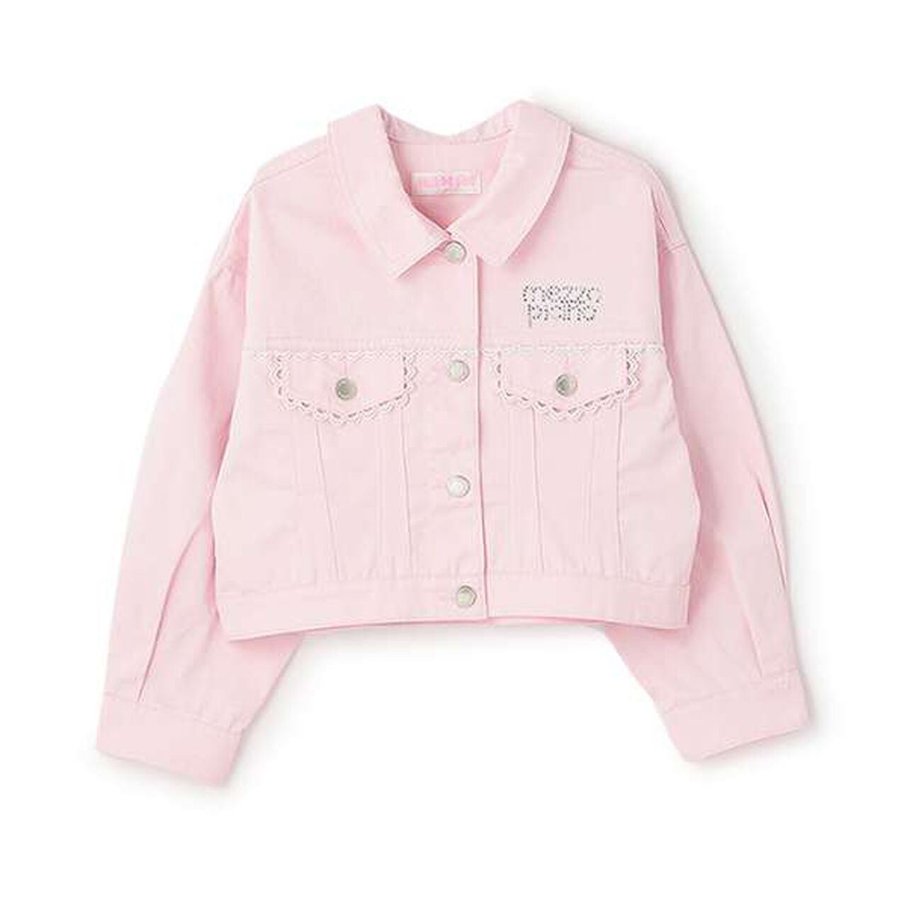 Lace Trim Dropped Shoulders Denim Jacket,Pink, large image number 0