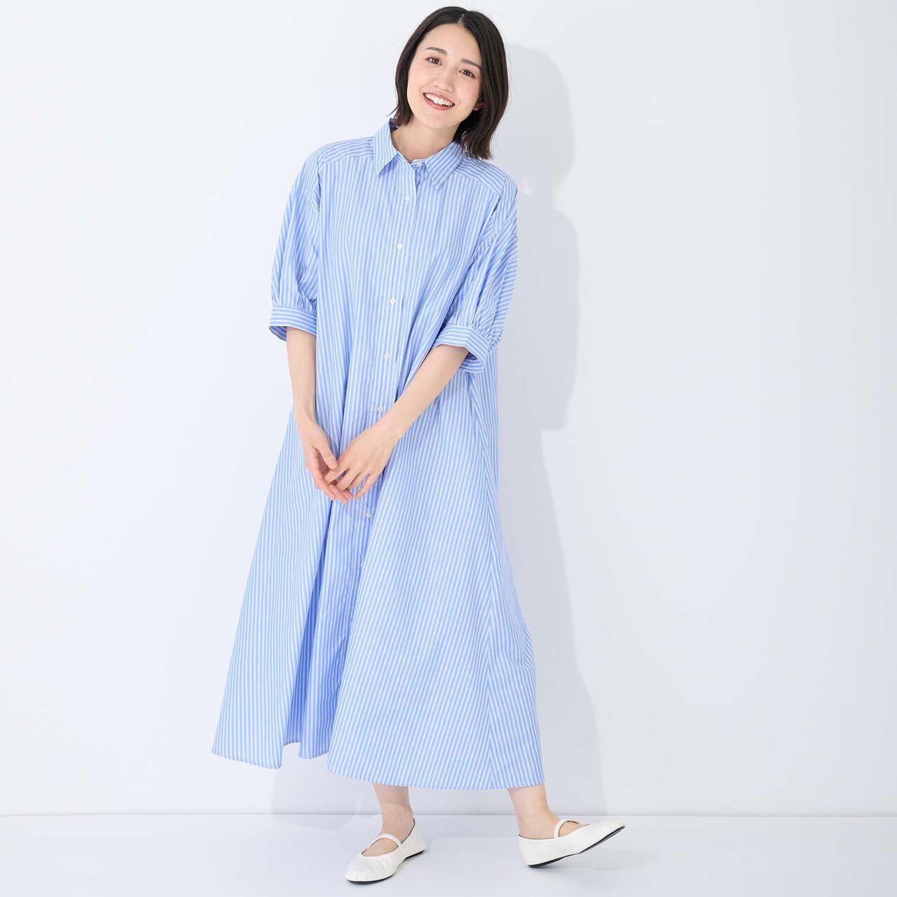 傘狀襯衫式連身裙,藍色, large image number 0