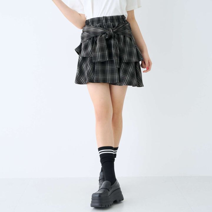 [LTXC] Checkered Wrap-Around Hem Culottes,Black, medium image number 5