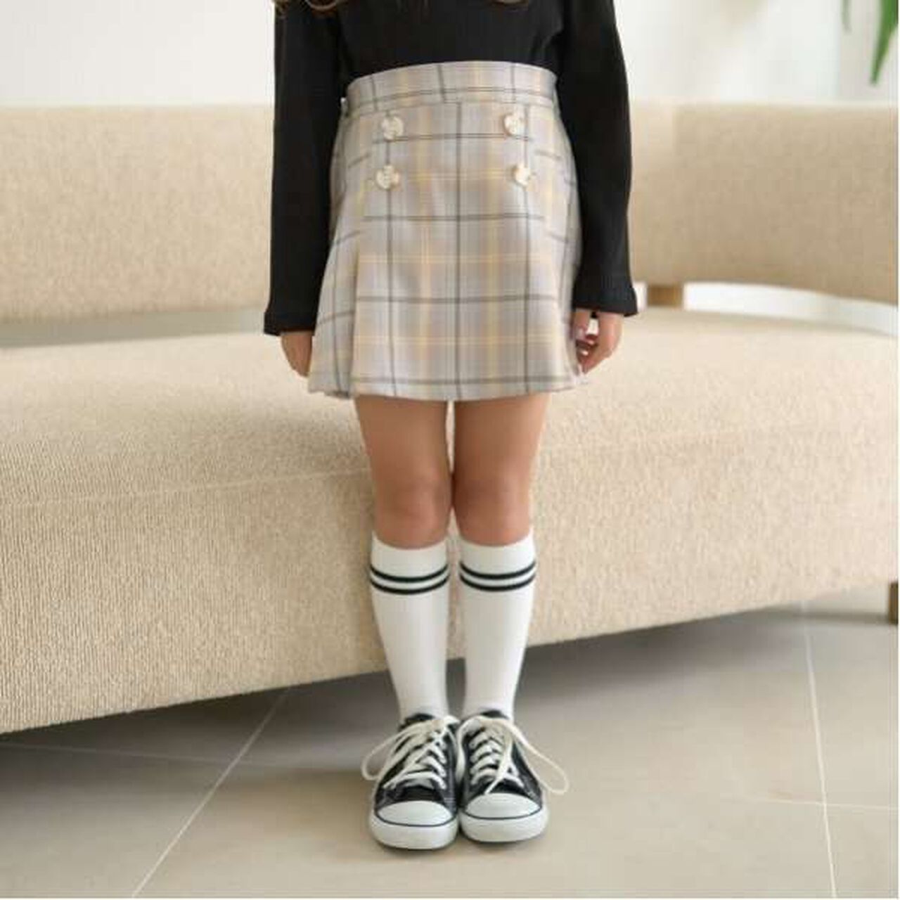 Tuck Pleated Skirt-Pants,Light gray, large image number 0