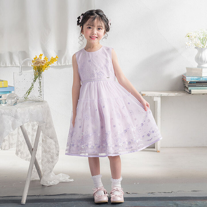 Flower Embroidery Tulle Dress,Lilac, medium image number 0