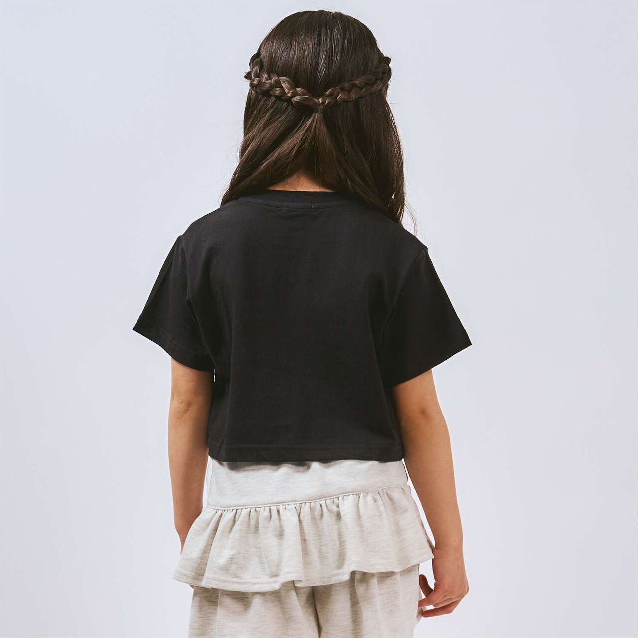 100% Cotton Logo Appliqu&eacute; Cropped Short Sleeve T-Shirt,Black, large image number 5