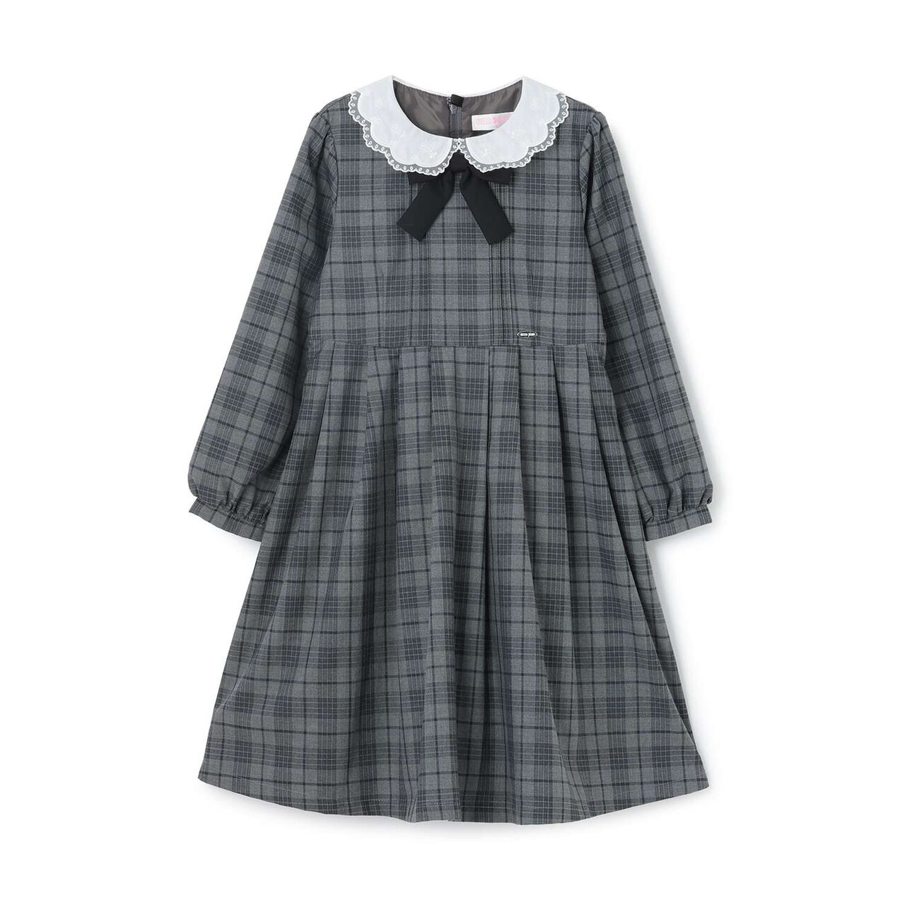 Cutwork Embroidery Collar One-Piece Dress,Gray, large image number 0