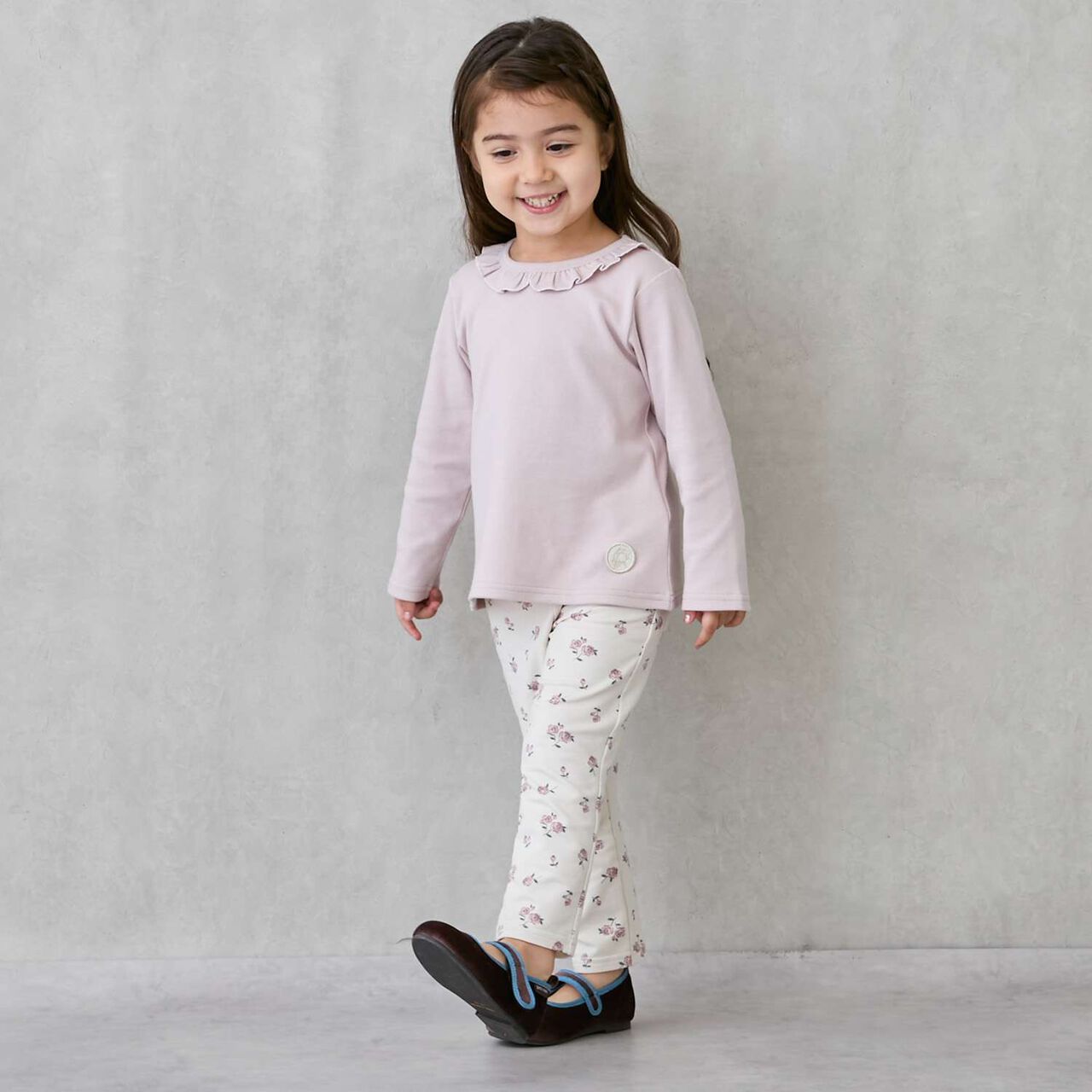 Organic Frilled Collar Long-Sleeve T-Shirt,Blue green, large image number 2