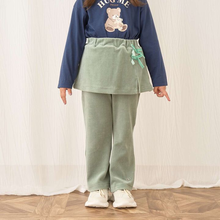 Plush Velour Coordinatable Setup Flared Pants with Skirt,Emerald green, medium image number 28