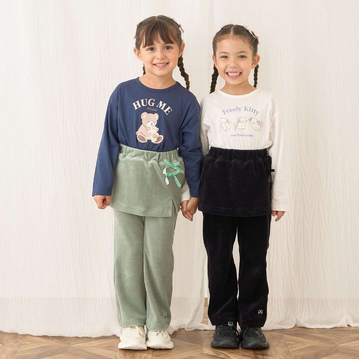 Plush Velour Coordinatable Setup Flared Pants with Skirt,Emerald green, medium image number 37