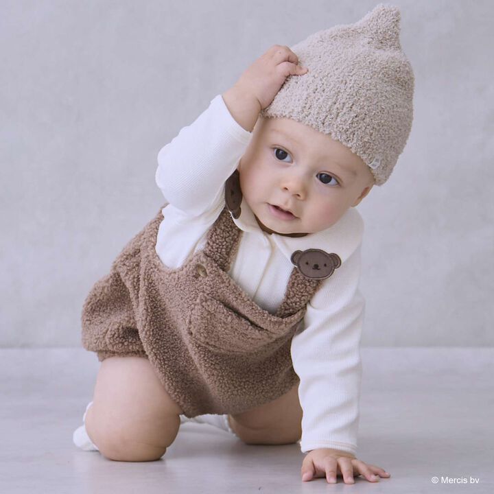 [D Bruna] Collared Romper + Boa Fabric Salopette Set,Off white, medium image number 3