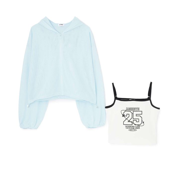 [LTXC/Antibacterial Deodorant] Mesh Hoodie with Camisole,Off white, medium image number 10