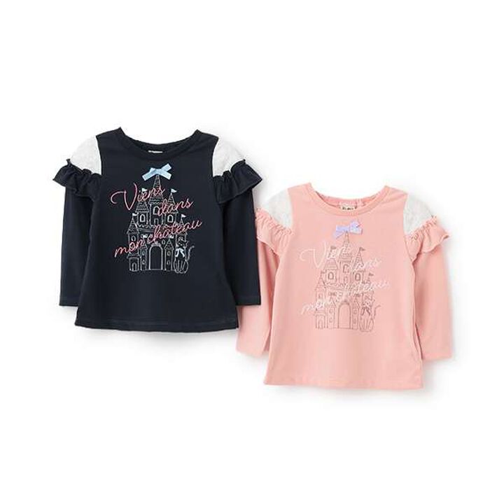 Lace Frill Long-Sleeve T-Shirt,Navy, medium image number 5