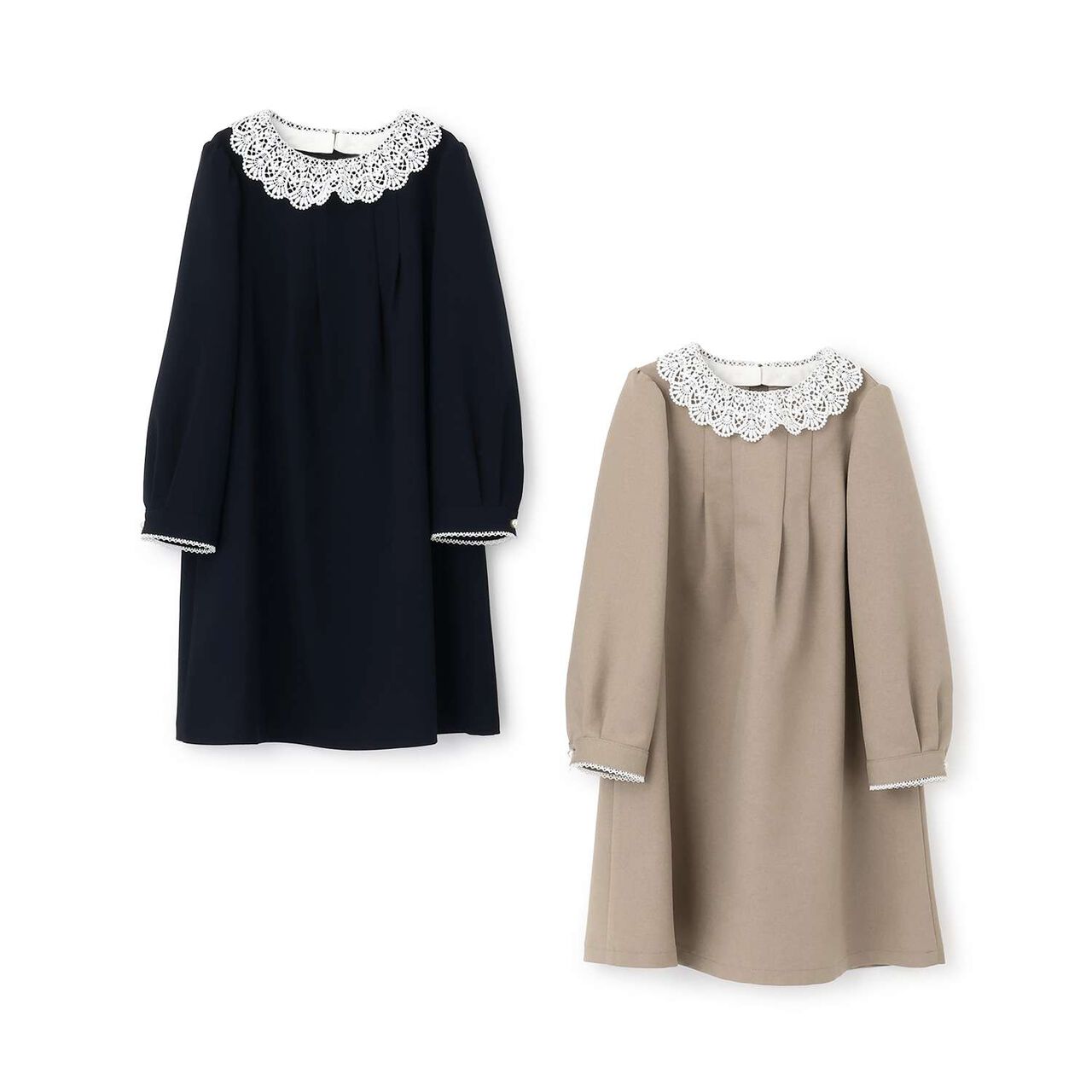 Semi-Formal Lace Collar One-Piece Dress,Beige, large image number 17