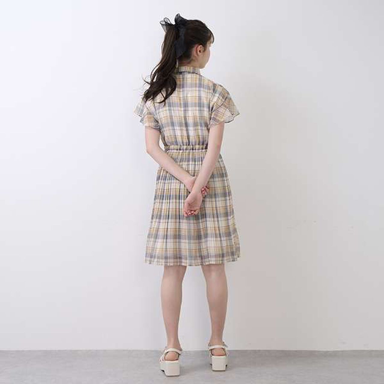 Collared Pleated One-Piece Dress,Black, large image number 6