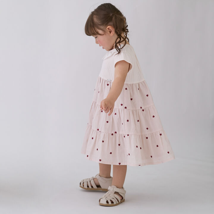 [Link] Heart Embroidery Docking One-Piece Dress,Dark red, medium image number 3