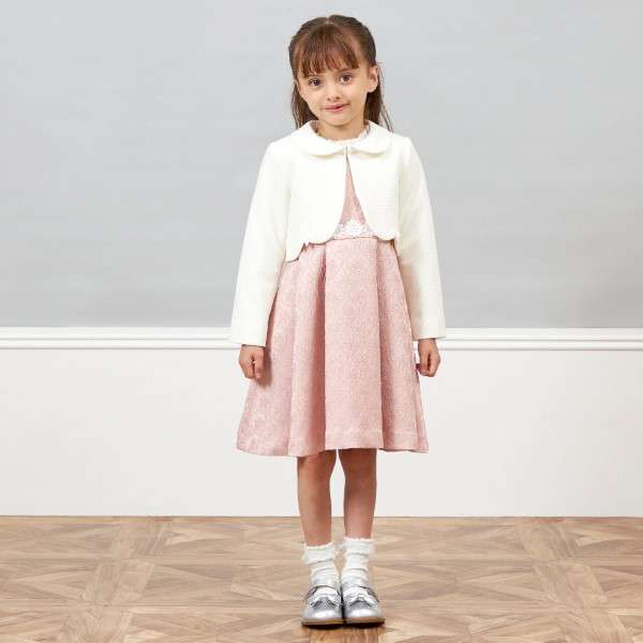 KP Ripple Ponte Fabric Collared Bolero [110-130],Off white, large image number 4