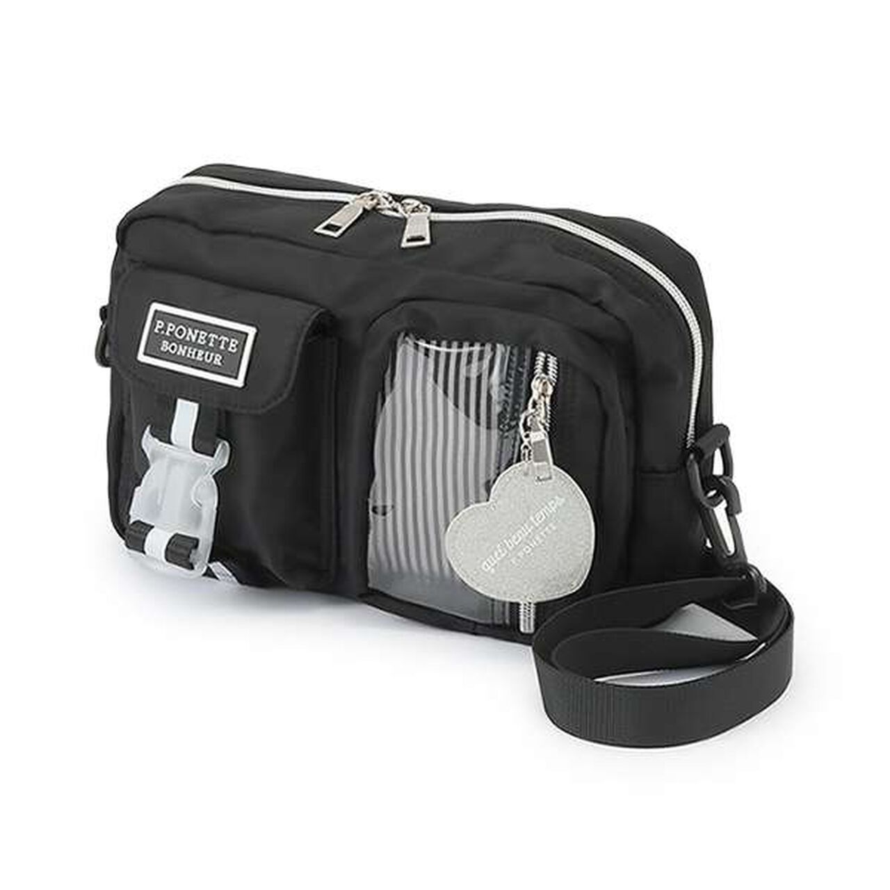 Casual Shoulder Bag with Charm,Black, large image number 0