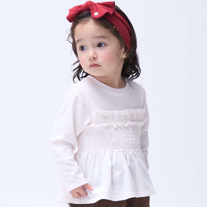 Link - Shirred Peplum Long-Sleeve T-Shirt,Pearl white, medium image number 3