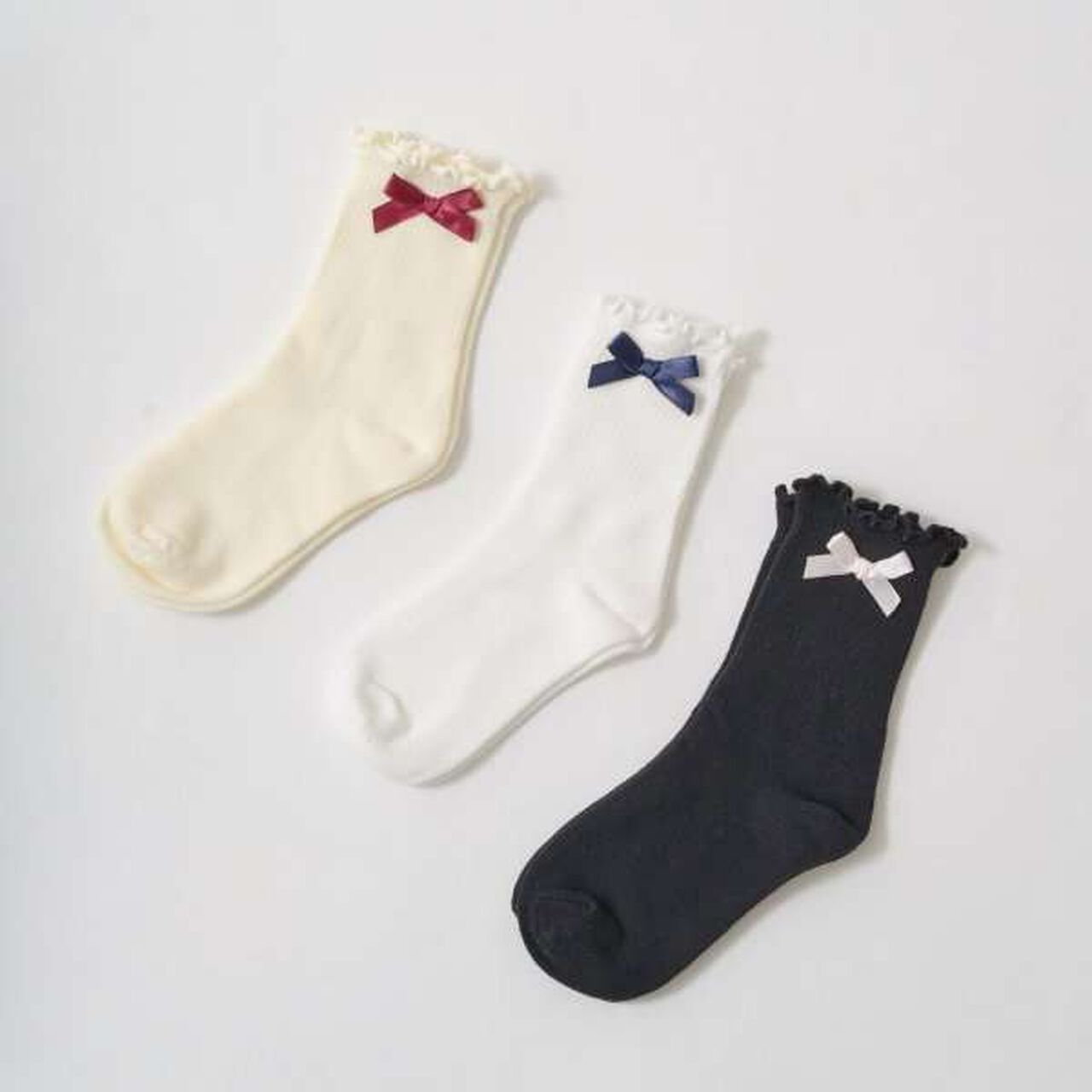 Ribbon-Trimmed Melody Crew Socks,Black, large image number 1