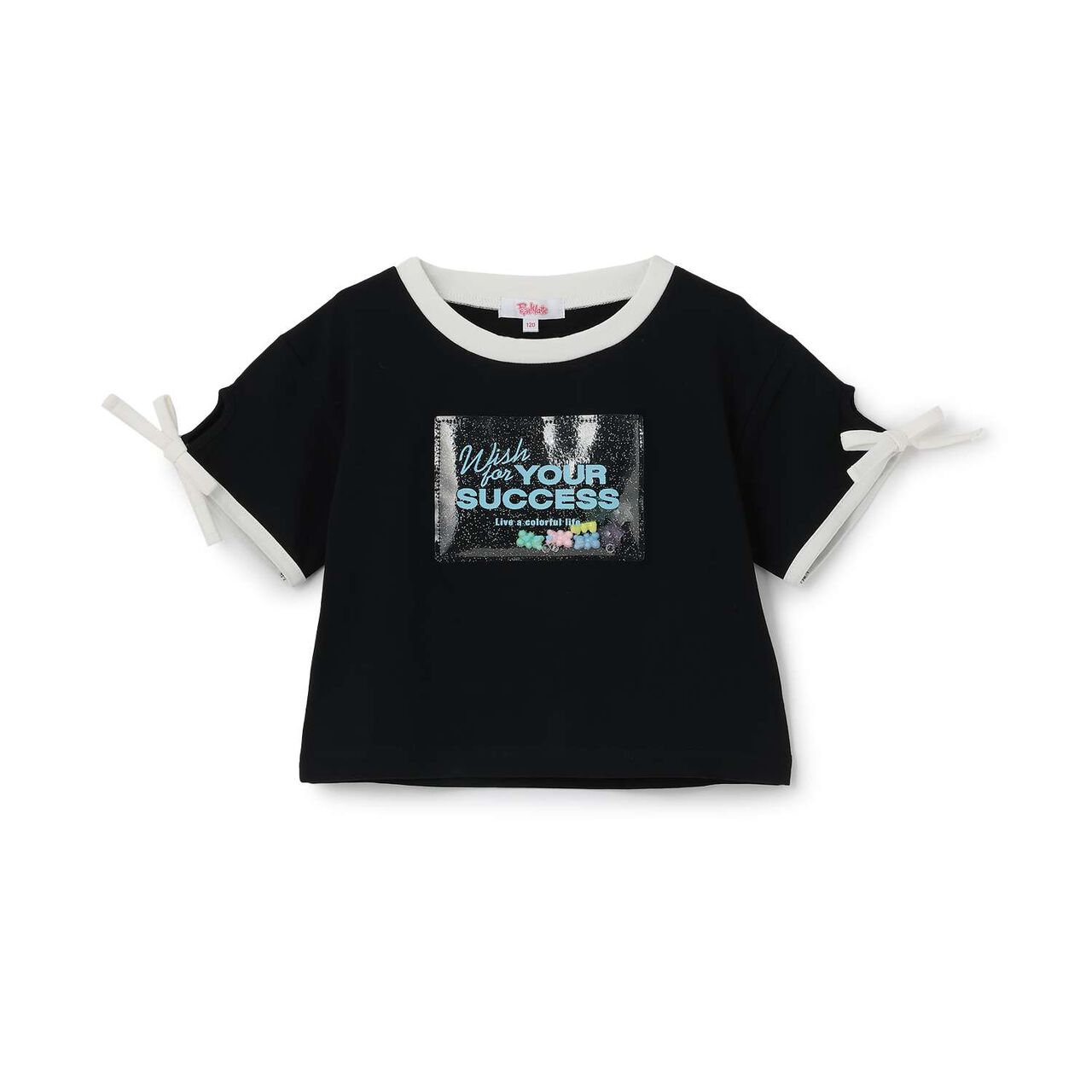 [Cool Touch] Lame Clear Patch Short-Sleeve Ribbon T-Shirt,Black, large image number 24
