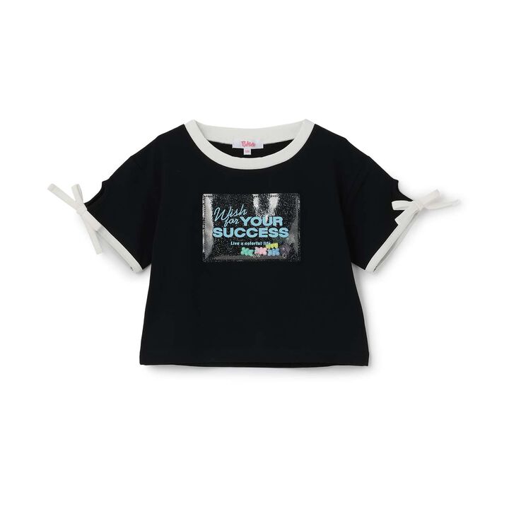 [Cool Touch] Lame Clear Patch Short-Sleeve Ribbon T-Shirt,Black, medium image number 24
