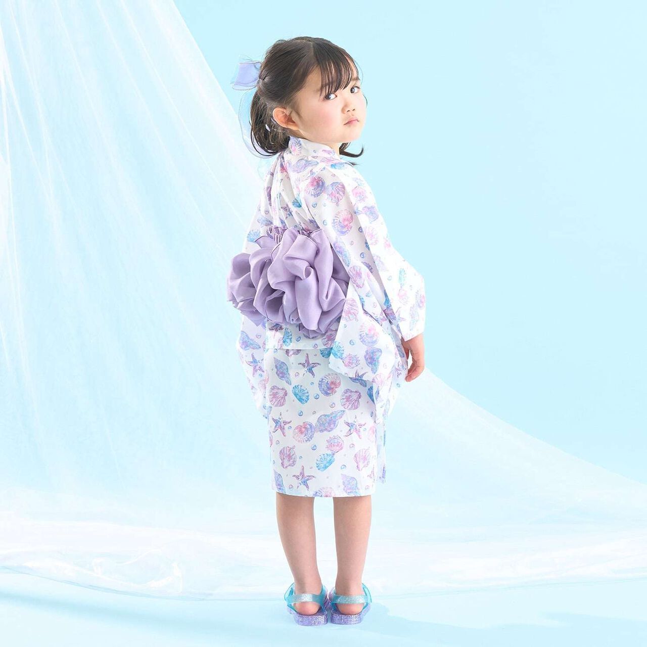 [Easy Wear♪] Cool Touch 4-Way Separate Yukata with Obi Belt (Kawaii) [Kids Girls],Dark red, large image number 21