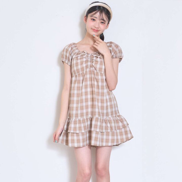 Gathered Checkered Tunic Dress,Orange, medium image number 4
