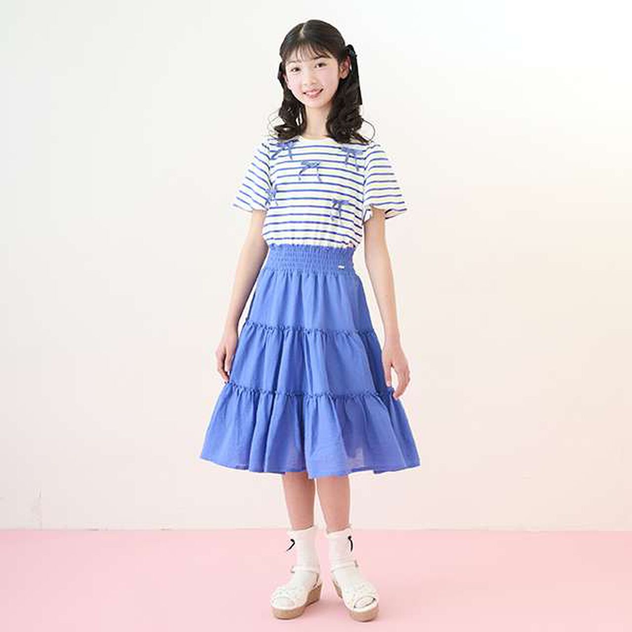 Ribbon & Tiered Docking Dress,Blue, large image number 0