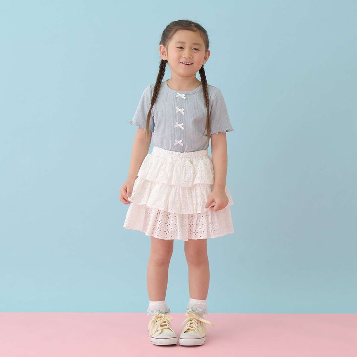 [100% Cotton] Cotton Lace Tiered Skirt with Inner Shorts [Kids Girls],Pearl white, medium image number 10