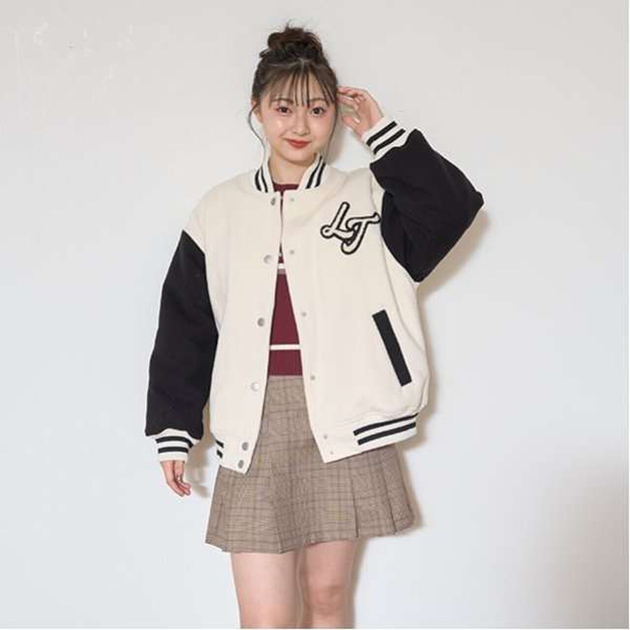 Belted Check Pleated Skirt-Pants,Brown, large image number 12