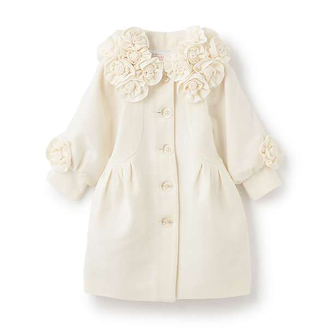 Flower Motif Balloon Coat,Off white, large image number 2