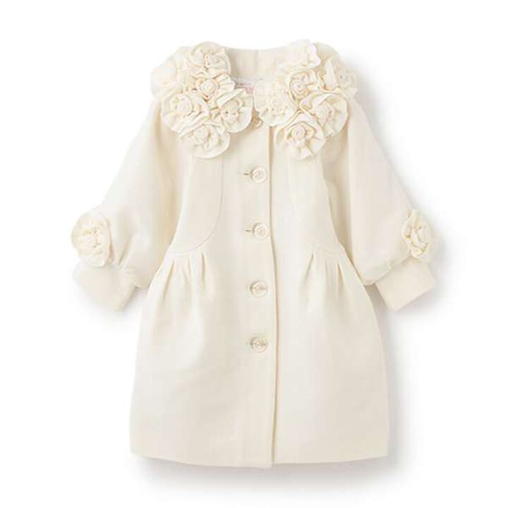 Flower Motif Balloon Coat,Off white, medium image number 2
