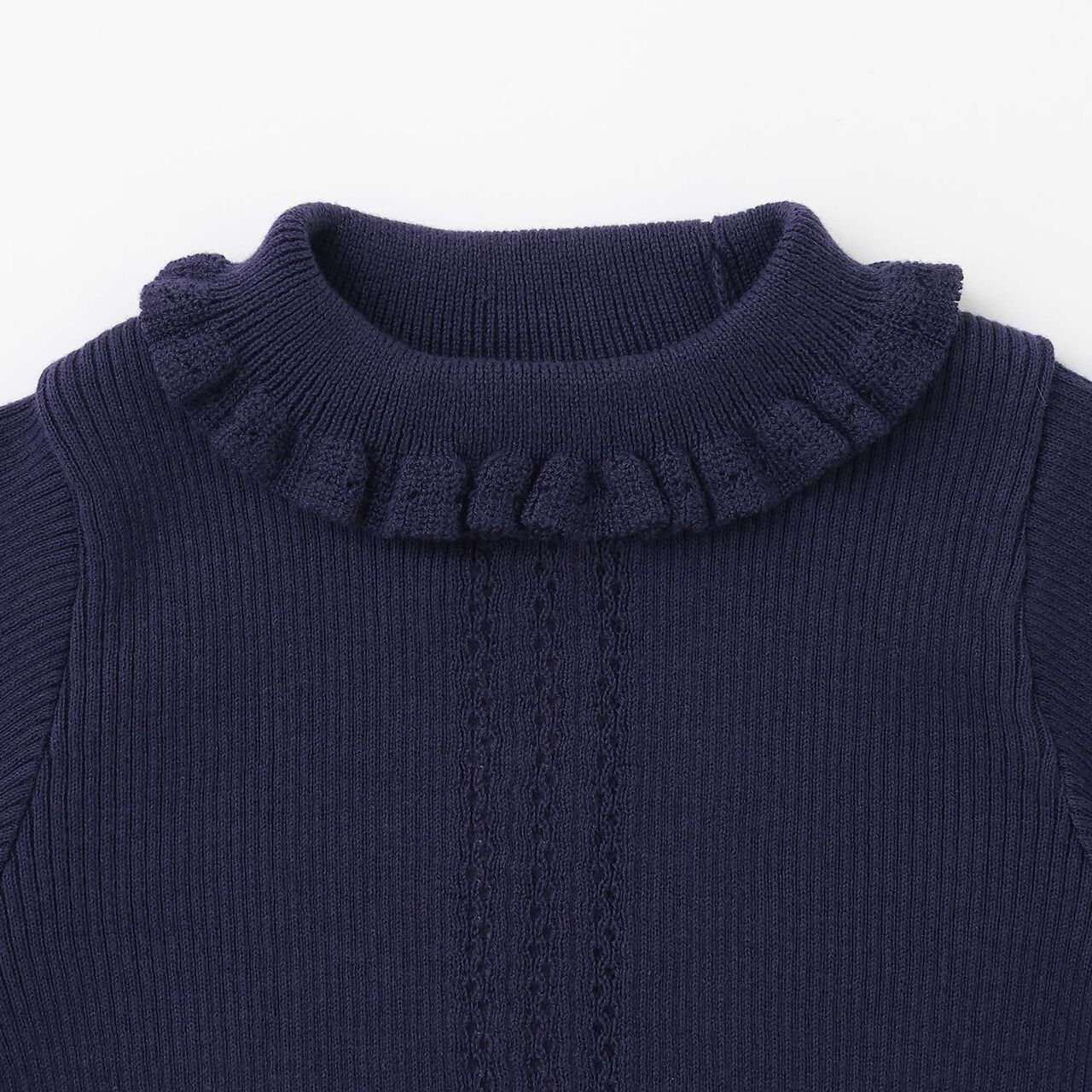 Petite High-Neck Frill Sweater [Made in Japan],Charcoal gray, large image number 4