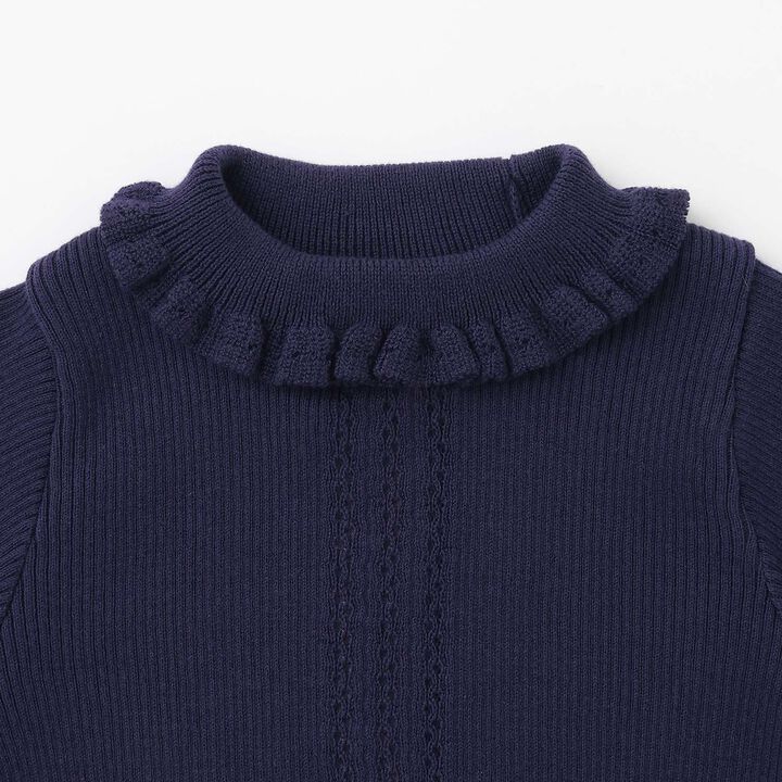 Petite High-Neck Frill Sweater [Made in Japan],Charcoal gray, medium image number 4