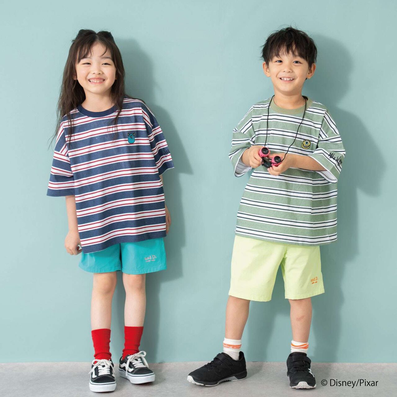 [Monsters, Inc.] Multi Stripe Big Half T-Shirt,Navy, large image number 2